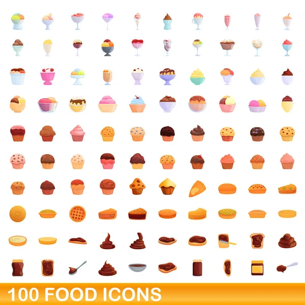 100 Food Icons Set, Cartoon-Stil — Stockvektor