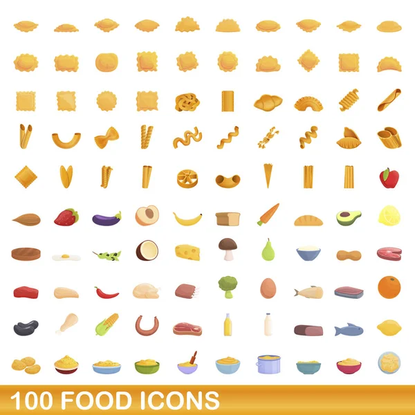100 개의 음식 아이콘, 만화 스타일 — 스톡 벡터