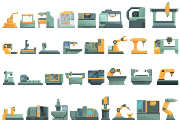 Iconos de la máquina CNC conjunto vector de dibujos animados. Controlador de molino — Vector de stock