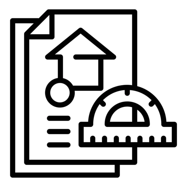 Architect protractor house project icon, outline style — Stock Vector