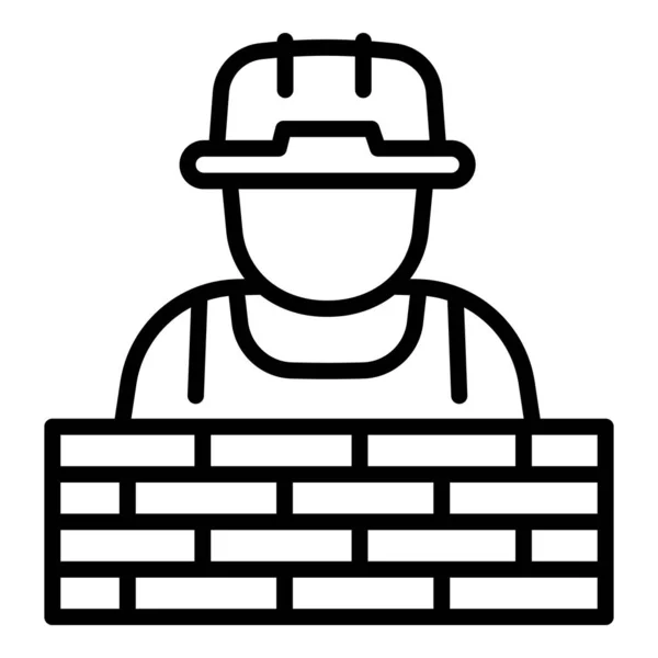 Masonry worker icon, outline style — Stock Vector