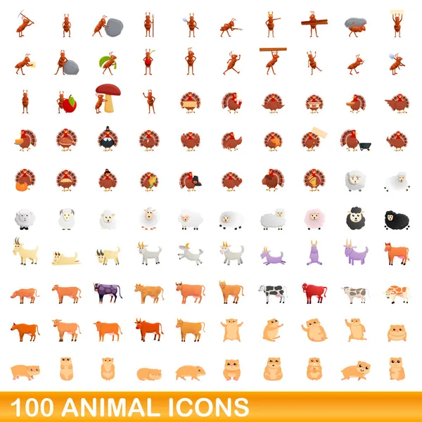 100 animal icons set, cartoon style — Stock Vector