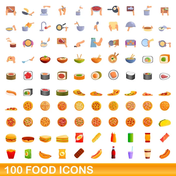 100 zestaw ikon żywności, styl kreskówki — Wektor stockowy