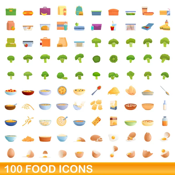 100 iconos de comida, estilo de dibujos animados — Vector de stock