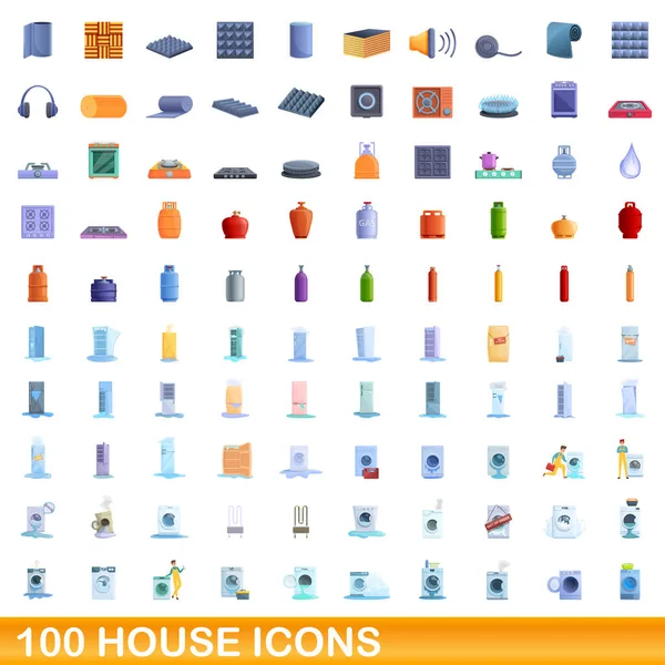 100 iconos de la casa conjunto, estilo de dibujos animados — Vector de stock