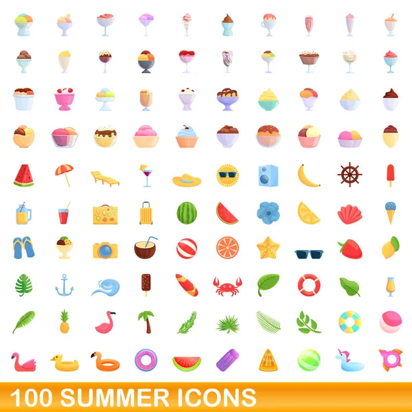 100 conjunto de iconos de verano, estilo de dibujos animados — Vector de stock