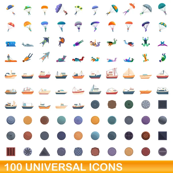 100 conjunto de ícones universais, estilo cartoon — Vetor de Stock