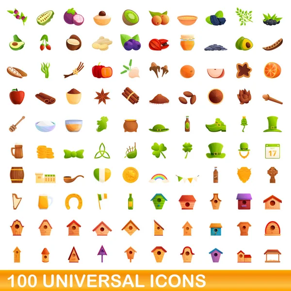 100 univerzális ikonok készlet, rajzfilm stílus — Stock Vector
