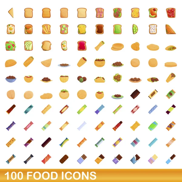 100 iconos de comida, estilo de dibujos animados — Vector de stock