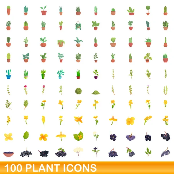 Set di 100 icone vegetali, stile cartone animato — Vettoriale Stock