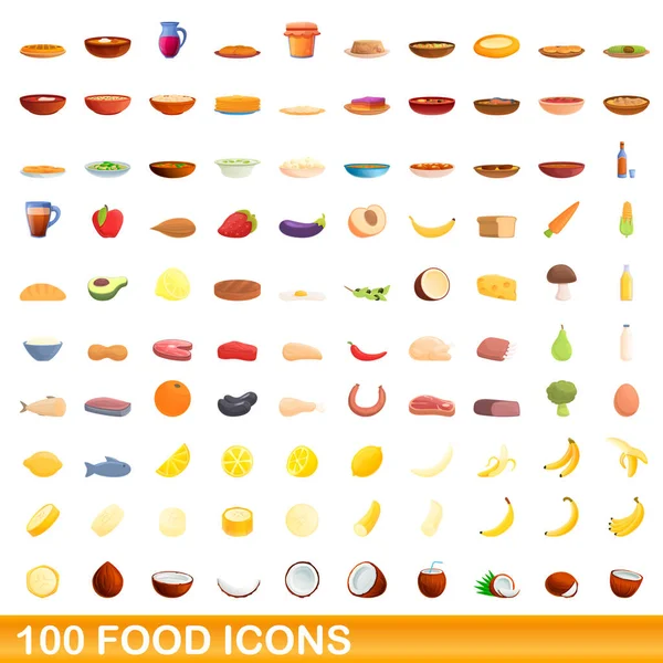 100 set ikon makanan, gaya kartun Stok Vektor Bebas Royalti