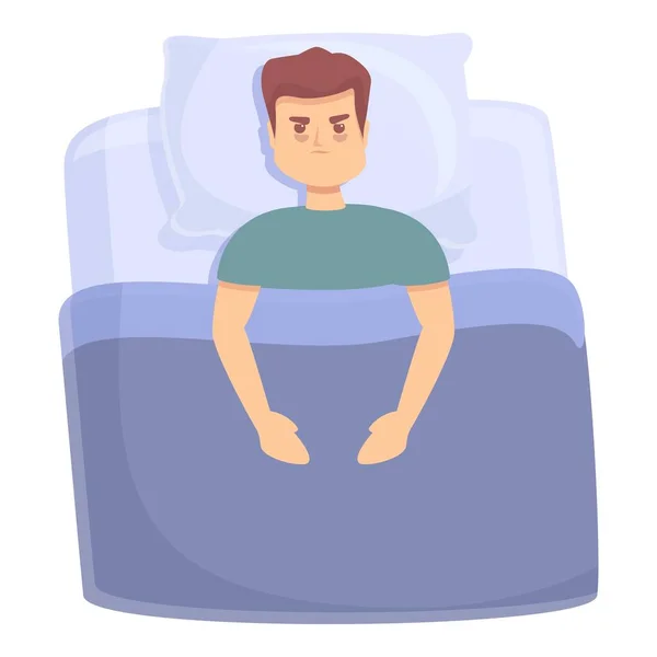 Junge Schlaflosigkeit Ikone Cartoon Vektor. Nachtbett — Stockvektor