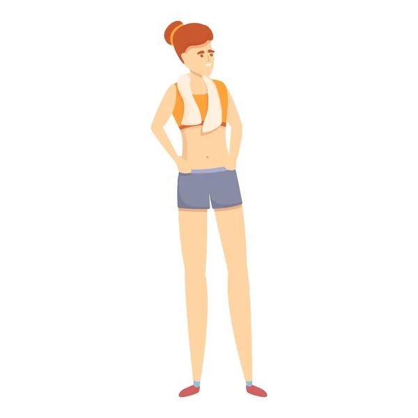 Дівчина спортсмен іконка спортзалу мультфільм вектор. Активні вправи — стоковий вектор