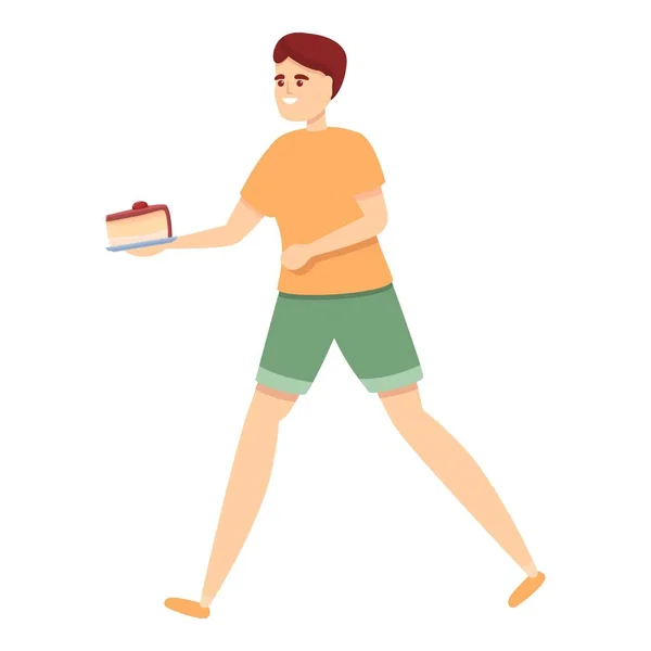 Fiú ad egy szelet torta ikon rajzfilm vektor. Születésnap — Stock Vector