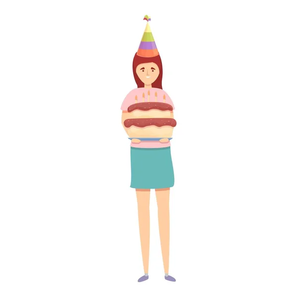 Девушка день рождения торт икона вектор мультфильма. Счастливая вечеринка — стоковый вектор