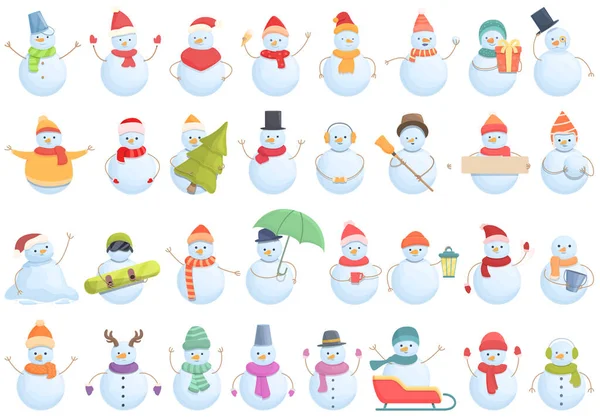 Iconos muñeco de nieve conjunto vector de dibujos animados. Hielo de Navidad — Vector de stock