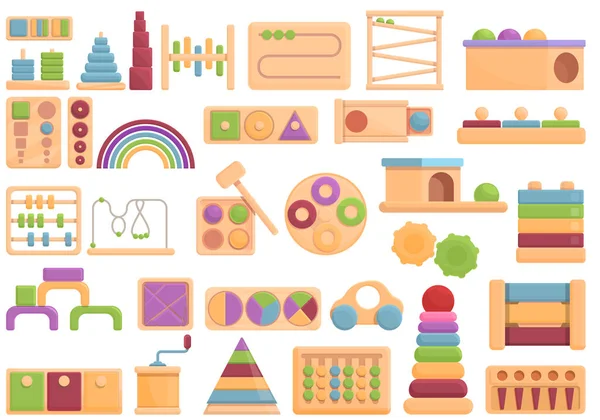 Les icônes du système Montessori définissent un vecteur de dessin animé. Bloc d'enfance — Image vectorielle