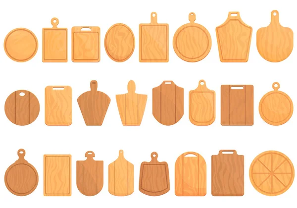 Dřevěné pizzové ikony nastavují kreslený vektor. Dřevěný štít — Stockový vektor