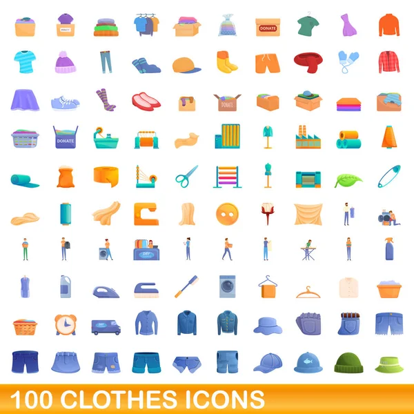 100 ruha ikonok készlet, rajzfilm stílus — Stock Vector