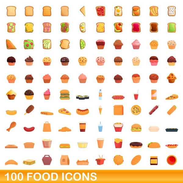 100 set ikon makanan, gaya kartun Stok Vektor