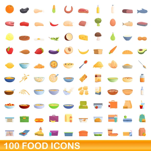 100 set ikon makanan, gaya kartun Stok Vektor