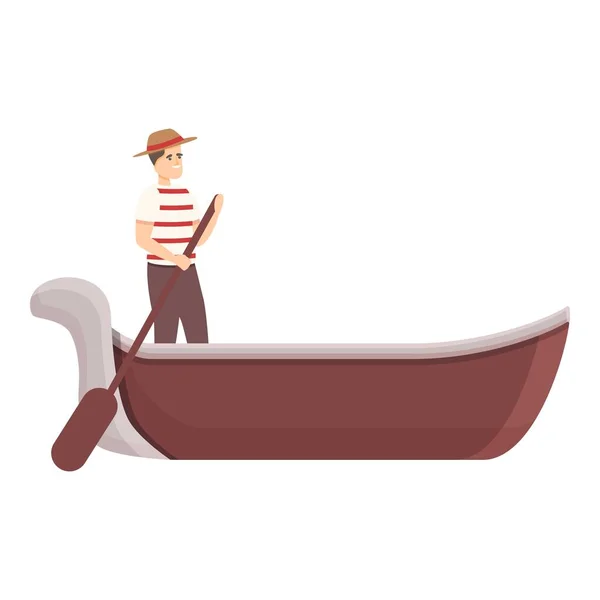 Venice gondolier icon cartoon vector. Gondola boat — Stock Vector