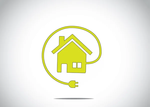 Accueil solution énergétique de la maison avec câble chargeur icône symbole de prise. icône de forme de maison simple de couleur verte avec chargeur de fil - concept illustration art — Photo