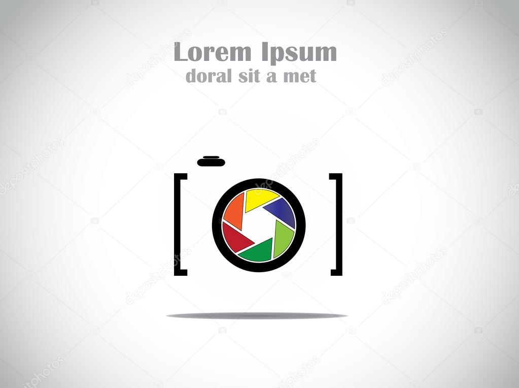 Concept Illustration of trendy minimalistic Camera with colorful shutter icon symbol