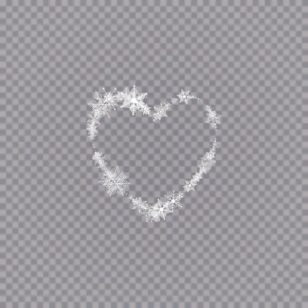 Heart shaped snowflakes in a flat style in continuous drawing lines. Trace of white dust. Magic abstract background isolated on on transparent background. Miracle and magic. Vector illustration flat — Stock Vector