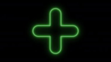 Parlayan neon hattı Cross Hastanesi tıbbi ikonu siyah arka planda izole edildi. İlk yardım. Teşhis sembolü. İlaç ve eczane işareti. 4K Video hareketli grafik canlandırması.