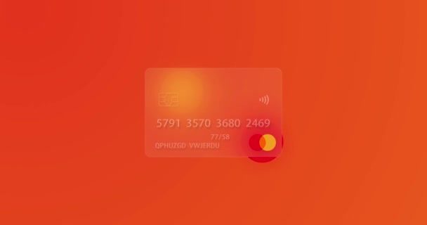 Neutrale Kreditkarte auf buntem Hintergrund, dargestellt mit dem Glassmorphismus-Effekt. Interneteinkaufskonzept, mobiles Bezahlen, Finanztransaktionen. Video in Schleife — Stockvideo