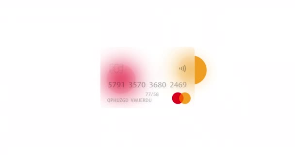 Carte de crédit neutre sur fond coloré rendu avec l'effet glassmorphisme. Concept d'achat par Internet, paiements mobiles, transactions financières. boucle vidéo. — Video