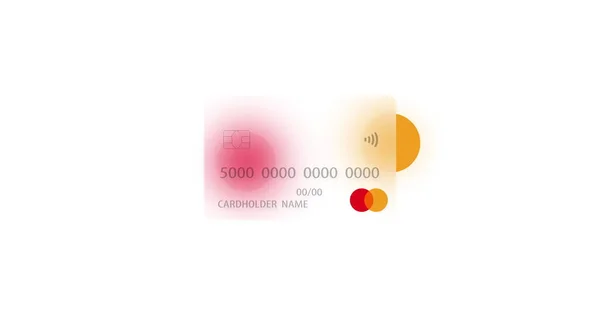 Carta di credito neutra su sfondo colorato resa con effetto glassmorfismo. Concetto di shopping su Internet, pagamenti mobili, transazioni finanziarie. — Foto Stock