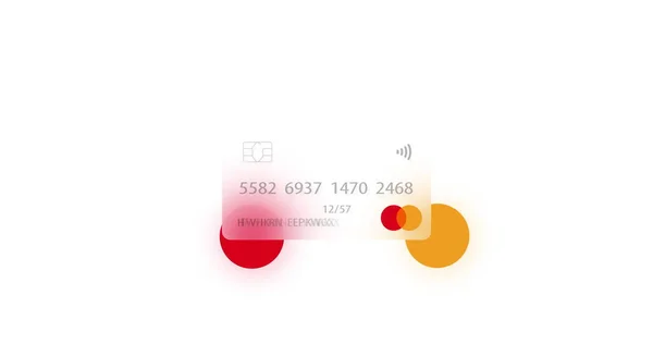 Neutralt kreditkort på färgglad bakgrund återges med glasmorfism effekt. Internetköpskoncept, mobila betalningar, finansiella transaktioner. — Stockfoto