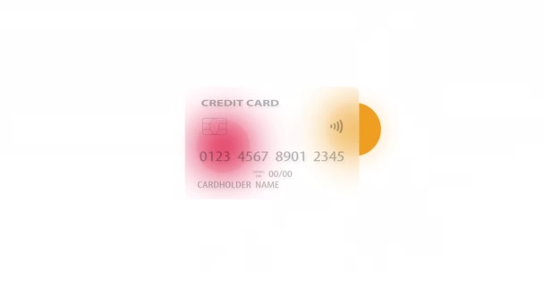 Carte de crédit neutre sur fond coloré rendu avec l'effet glassmorphisme. Concept d'achat par Internet, paiements mobiles, transactions financières. boucle vidéo. — Video