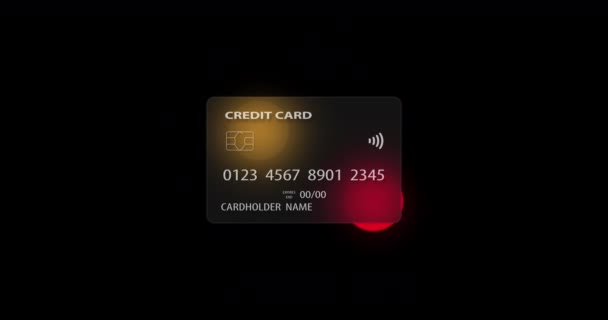 Carte de crédit neutre sur fond noir transparent rendu avec l'effet verrier. Concept d'achat par Internet, paiements mobiles, transactions financières. Boucle animation réaliste avec Alpha — Video