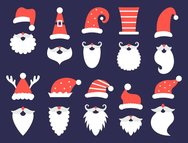 Papai Noel Natal barbas chapéus conjunto vetor — Vetor de Stock