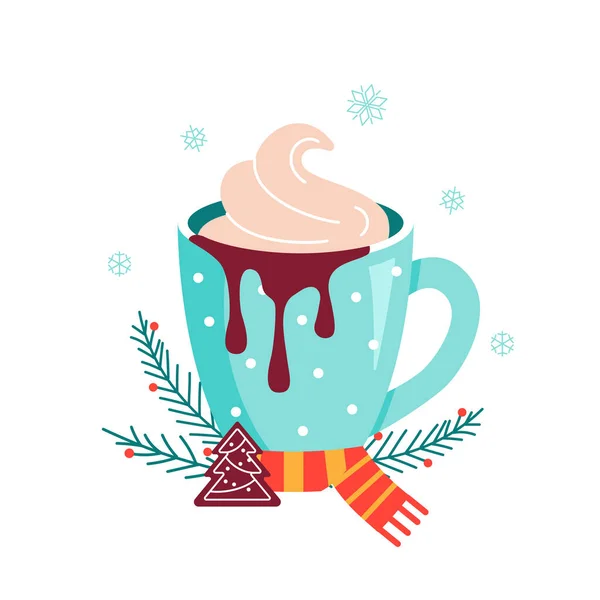 Christmas hot chocolate with cookie and candy — Stock Vector