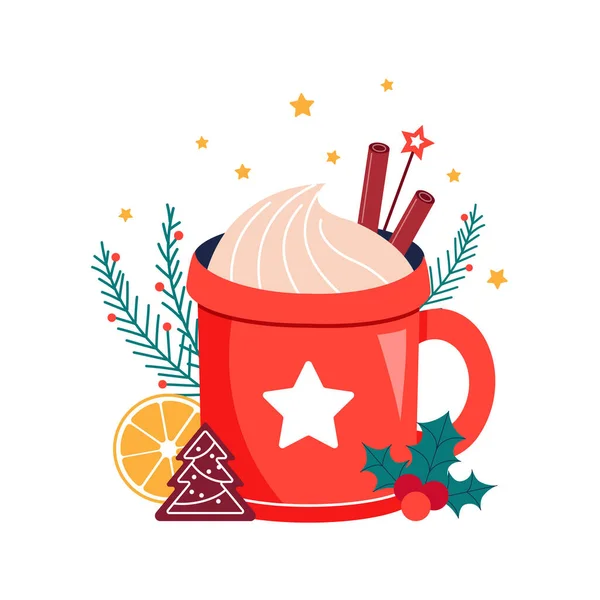 Bebida caliente de invierno de Navidad en taza roja — Archivo Imágenes Vectoriales