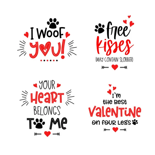 Dog pet puppy valentines day lettering set — Stock Vector