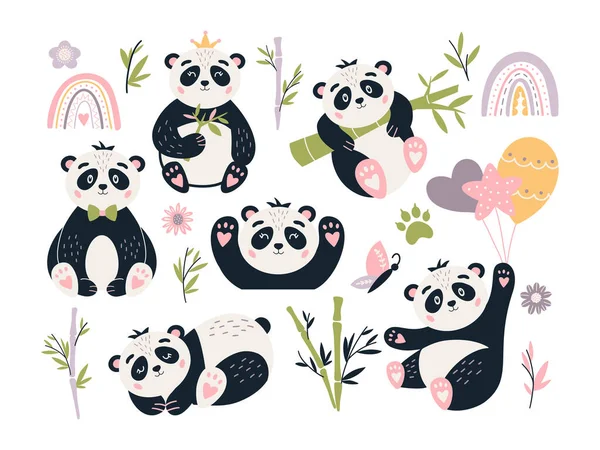 Bebê, Desenho Animado, Urso, Panda, Sentado Em Um Fundo Branco, Com Várias  Emoções. Ilustração Do Vetor. Ilustraciones svg, vectoriales, clip art  vectorizado libre de derechos. Image 78767200