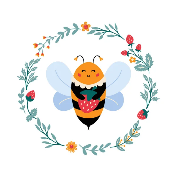 Vector de abeja en estilo de dibujos animados Dulce abejorro — Vector de stock