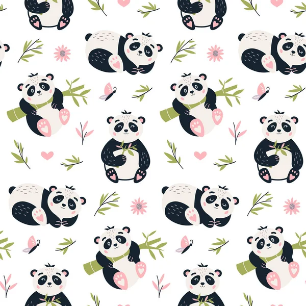 Panda Modèle sans couture Mignon bébé ours vecteur fond — Image vectorielle