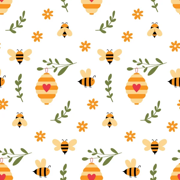 Bumble bee Patrón sin costura Patrón de vector de abeja — Vector de stock