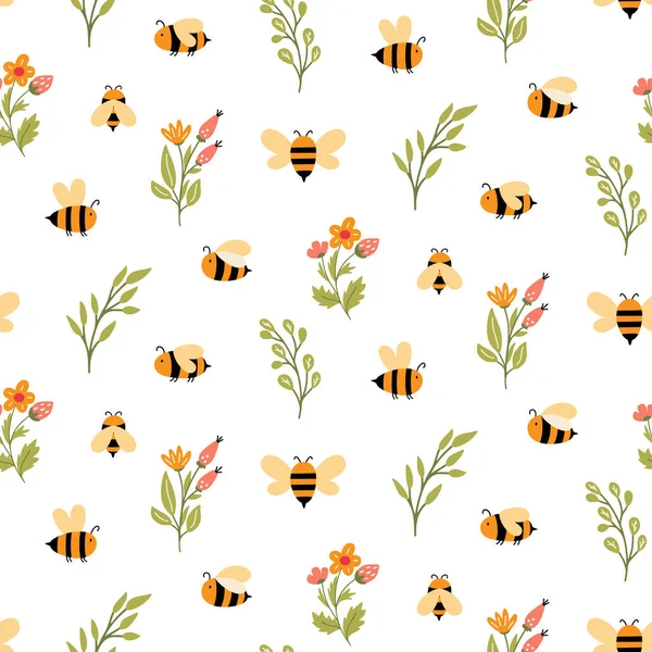Bumble abelha sem costura padrão vetor Honeybee — Vetor de Stock