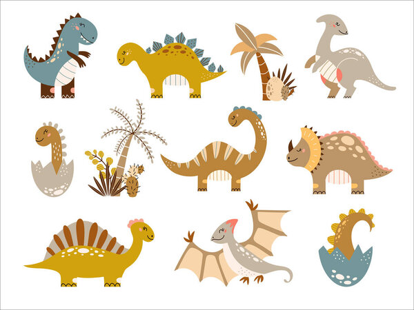 Dinosaurs vector set cartoon Cute baby dino illustration