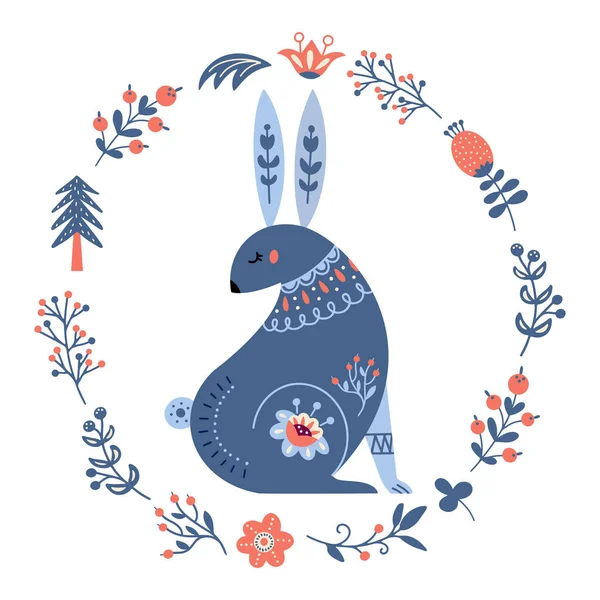 Vektorový králík ve skandinávském stylu Lidové lesní zvíře — Stockový vektor