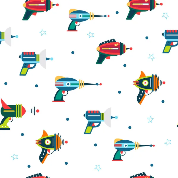 Blaster seamless pattern laser space gun background — Stock Vector