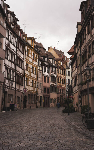 Nuremberg, Germany-March 17, 2020, half-timbered buildings in the historic city center in Nuremberg