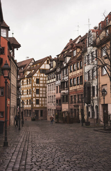 Nuremberg, Germany-March 17, 2020, half-timbered buildings in the historic city center in Nuremberg